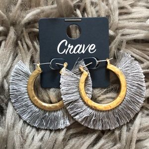 NWT! Just in!! Gray/gold fringe hoop earrings!!